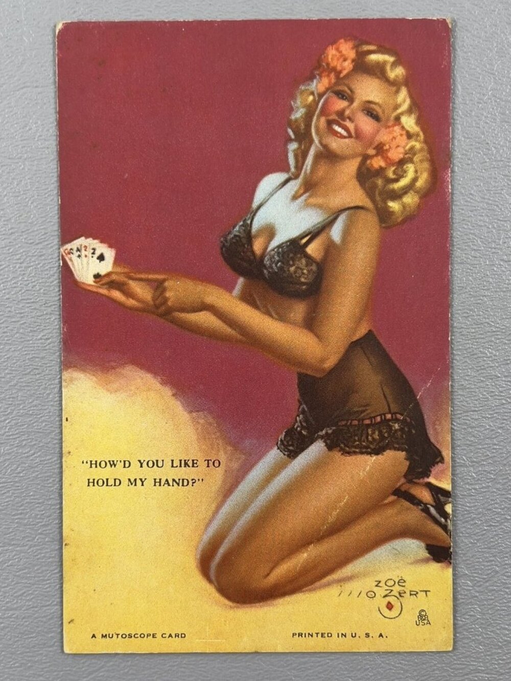 Vintage Mutoscope Card Pin Up Blonde How'd You Like To Hold My Hand Zoe Mozert R